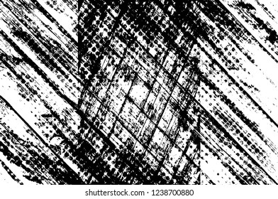 Grunge overlay layer. Abstract black and white vector background. Monochrome vintage surface with dirty pattern in cracks, spots, dots. Old wall in dark horror style design