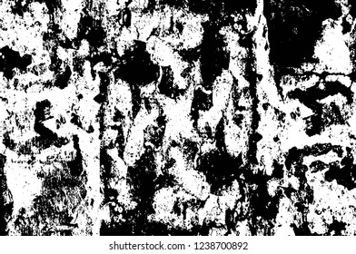 Grunge overlay layer. Abstract black and white vector background. Monochrome vintage surface with dirty pattern in cracks, spots, dots. Old wall in dark horror style design