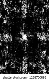 Grunge overlay layer. Abstract black and white vector background. Monochrome vintage surface with dirty pattern in cracks, spots, dots. Old wall in dark horror style design