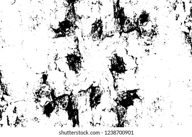 Grunge overlay layer. Abstract black and white vector background. Monochrome vintage surface with dirty pattern in cracks, spots, dots. Old wall in dark horror style design