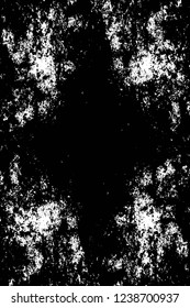 Grunge overlay layer. Abstract black and white vector background. Monochrome vintage surface with dirty pattern in cracks, spots, dots. Old wall in dark horror style design