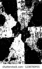 Grunge overlay layer. Abstract black and white vector background. Monochrome vintage surface with dirty pattern in cracks, spots, dots. Old wall in dark horror style design