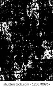 Grunge overlay layer. Abstract black and white vector background. Monochrome vintage surface with dirty pattern in cracks, spots, dots. Old wall in dark horror style design