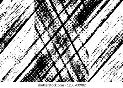 Grunge overlay layer. Abstract black and white vector background. Monochrome vintage surface with dirty pattern in cracks, spots, dots. Old wall in dark horror style design