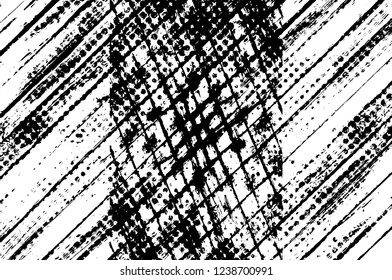 Grunge overlay layer. Abstract black and white vector background. Monochrome vintage surface with dirty pattern in cracks, spots, dots. Old wall in dark horror style design