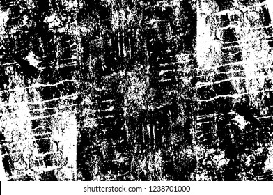 Grunge overlay layer. Abstract black and white vector background. Monochrome vintage surface with dirty pattern in cracks, spots, dots. Old wall in dark horror style design