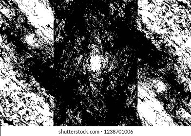 Grunge overlay layer. Abstract black and white vector background. Monochrome vintage surface with dirty pattern in cracks, spots, dots. Old wall in dark horror style design