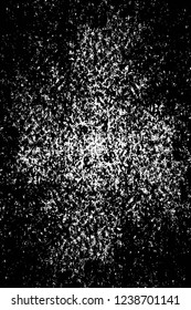 Grunge overlay layer. Abstract black and white vector background. Monochrome vintage surface with dirty pattern in cracks, spots, dots. Old wall in dark horror style design