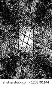 Grunge overlay layer. Abstract black and white vector background. Monochrome vintage surface with dirty pattern in cracks, spots, dots. Old wall in dark horror style design