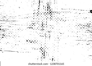 Grunge overlay layer. Abstract black and white vector background. Monochrome vintage surface with dirty pattern in cracks, spots, dots. Old wall in dark horror style design