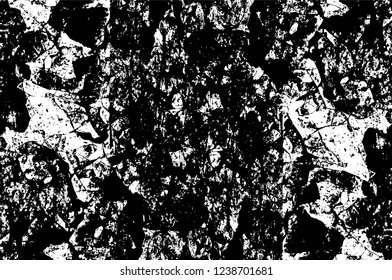 Grunge overlay layer. Abstract black and white vector background. Monochrome vintage surface with dirty pattern in cracks, spots, dots. Old wall in dark horror style design