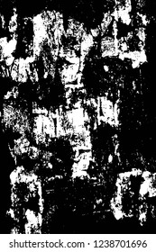 Grunge overlay layer. Abstract black and white vector background. Monochrome vintage surface with dirty pattern in cracks, spots, dots. Old wall in dark horror style design
