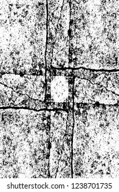 Grunge overlay layer. Abstract black and white vector background. Monochrome vintage surface with dirty pattern in cracks, spots, dots. Old wall in dark horror style design