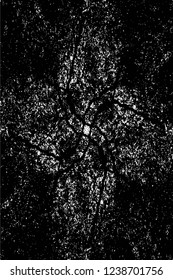 Grunge overlay layer. Abstract black and white vector background. Monochrome vintage surface with dirty pattern in cracks, spots, dots. Old wall in dark horror style design