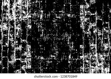 Grunge overlay layer. Abstract black and white vector background. Monochrome vintage surface with dirty pattern in cracks, spots, dots. Old wall in dark horror style design