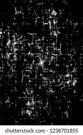 Grunge overlay layer. Abstract black and white vector background. Monochrome vintage surface with dirty pattern in cracks, spots, dots. Old wall in dark horror style design