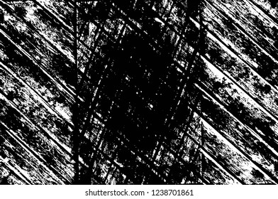 Grunge overlay layer. Abstract black and white vector background. Monochrome vintage surface with dirty pattern in cracks, spots, dots. Old wall in dark horror style design