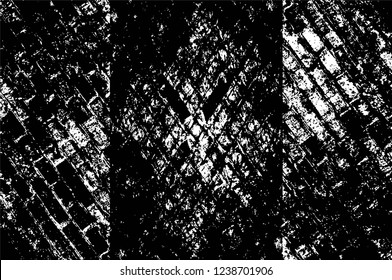 Grunge overlay layer. Abstract black and white vector background. Monochrome vintage surface with dirty pattern in cracks, spots, dots. Old wall in dark horror style design