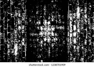 Grunge overlay layer. Abstract black and white vector background. Monochrome vintage surface with dirty pattern in cracks, spots, dots. Old wall in dark horror style design