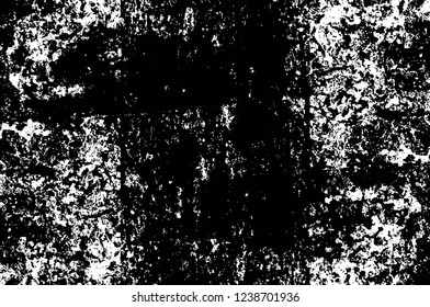 Grunge overlay layer. Abstract black and white vector background. Monochrome vintage surface with dirty pattern in cracks, spots, dots. Old wall in dark horror style design
