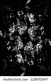 Grunge overlay layer. Abstract black and white vector background. Monochrome vintage surface with dirty pattern in cracks, spots, dots. Old wall in dark horror style design