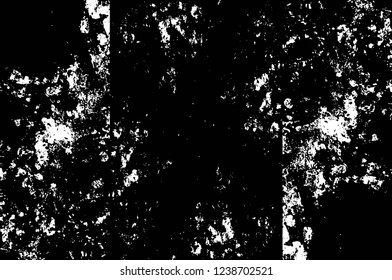 Grunge overlay layer. Abstract black and white vector background. Monochrome vintage surface with dirty pattern in cracks, spots, dots. Old wall in dark horror style design