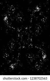 Grunge overlay layer. Abstract black and white vector background. Monochrome vintage surface with dirty pattern in cracks, spots, dots. Old wall in dark horror style design