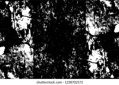 Grunge overlay layer. Abstract black and white vector background. Monochrome vintage surface with dirty pattern in cracks, spots, dots. Old wall in dark horror style design