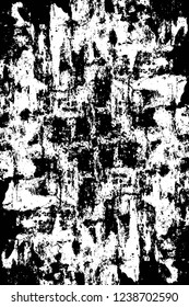 Grunge overlay layer. Abstract black and white vector background. Monochrome vintage surface with dirty pattern in cracks, spots, dots. Old wall in dark horror style design