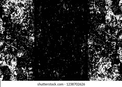 Grunge overlay layer. Abstract black and white vector background. Monochrome vintage surface with dirty pattern in cracks, spots, dots. Old wall in dark horror style design