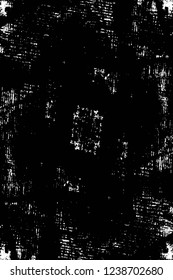 Grunge overlay layer. Abstract black and white vector background. Monochrome vintage surface with dirty pattern in cracks, spots, dots. Old wall in dark horror style design
