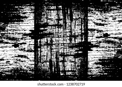 Grunge overlay layer. Abstract black and white vector background. Monochrome vintage surface with dirty pattern in cracks, spots, dots. Old wall in dark horror style design