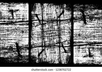 Grunge overlay layer. Abstract black and white vector background. Monochrome vintage surface with dirty pattern in cracks, spots, dots. Old wall in dark horror style design