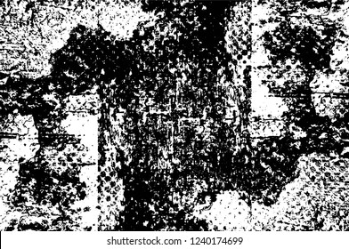 Grunge overlay layer. Abstract black and white vector background. Monochrome vintage surface with dirty pattern in cracks, spots, dots. Old wall in dark horror style design