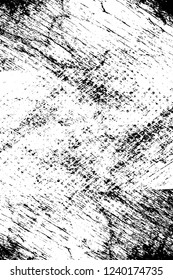 Grunge overlay layer. Abstract black and white vector background. Monochrome vintage surface with dirty pattern in cracks, spots, dots. Old wall in dark horror style design