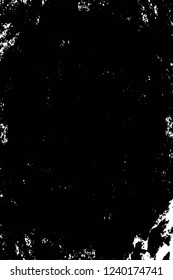 Grunge overlay layer. Abstract black and white vector background. Monochrome vintage surface with dirty pattern in cracks, spots, dots. Old wall in dark horror style design