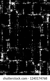 Grunge overlay layer. Abstract black and white vector background. Monochrome vintage surface with dirty pattern in cracks, spots, dots. Old wall in dark horror style design