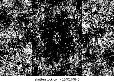 Grunge overlay layer. Abstract black and white vector background. Monochrome vintage surface with dirty pattern in cracks, spots, dots. Old wall in dark horror style design