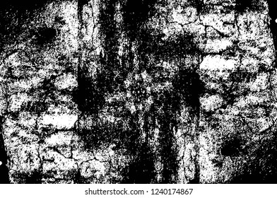 Grunge overlay layer. Abstract black and white vector background. Monochrome vintage surface with dirty pattern in cracks, spots, dots. Old wall in dark horror style design
