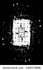Grunge overlay layer. Abstract black and white vector background. Monochrome vintage surface with dirty pattern in cracks, spots, dots. Old wall in dark horror style design