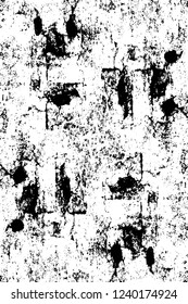 Grunge overlay layer. Abstract black and white vector background. Monochrome vintage surface with dirty pattern in cracks, spots, dots. Old wall in dark horror style design