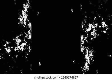 Grunge overlay layer. Abstract black and white vector background. Monochrome vintage surface with dirty pattern in cracks, spots, dots. Old wall in dark horror style design