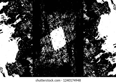 Grunge overlay layer. Abstract black and white vector background. Monochrome vintage surface with dirty pattern in cracks, spots, dots. Old wall in dark horror style design