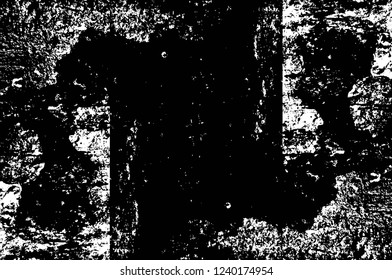 Grunge overlay layer. Abstract black and white vector background. Monochrome vintage surface with dirty pattern in cracks, spots, dots. Old wall in dark horror style design