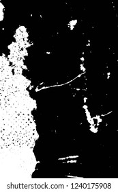 Grunge overlay layer. Abstract black and white vector background. Monochrome vintage surface with dirty pattern in cracks, spots, dots. Old wall in dark horror style design