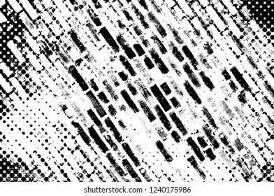 Grunge overlay layer. Abstract black and white vector background. Monochrome vintage surface with dirty pattern in cracks, spots, dots. Old wall in dark horror style design