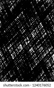 Grunge overlay layer. Abstract black and white vector background. Monochrome vintage surface with dirty pattern in cracks, spots, dots. Old wall in dark horror style design