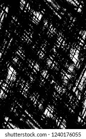 Grunge overlay layer. Abstract black and white vector background. Monochrome vintage surface with dirty pattern in cracks, spots, dots. Old wall in dark horror style design