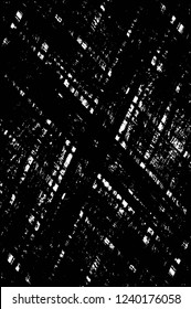 Grunge overlay layer. Abstract black and white vector background. Monochrome vintage surface with dirty pattern in cracks, spots, dots. Old wall in dark horror style design