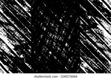 Grunge overlay layer. Abstract black and white vector background. Monochrome vintage surface with dirty pattern in cracks, spots, dots. Old wall in dark horror style design